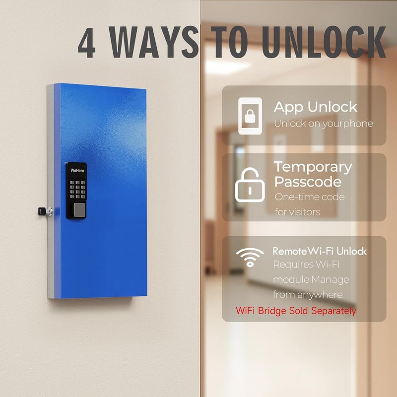 WeHere 48 Key Lock Box Wall Mount, APP Bluetooth/OTP/Wi-Fi Remote/Fixed Code/Key Unlock, Smart Key Cabinet, Key Organizer Holder Box, Key Management Directory for Apartment, Hotel, Office, House - Image 4